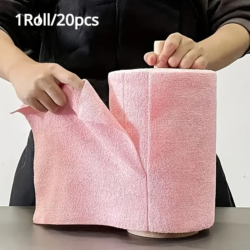 1 Roll/20pcs Reusable Microfiber Cleaning Wipes - High Absorbency, Durable & Machine Washable Kitchen Towels for Dishes