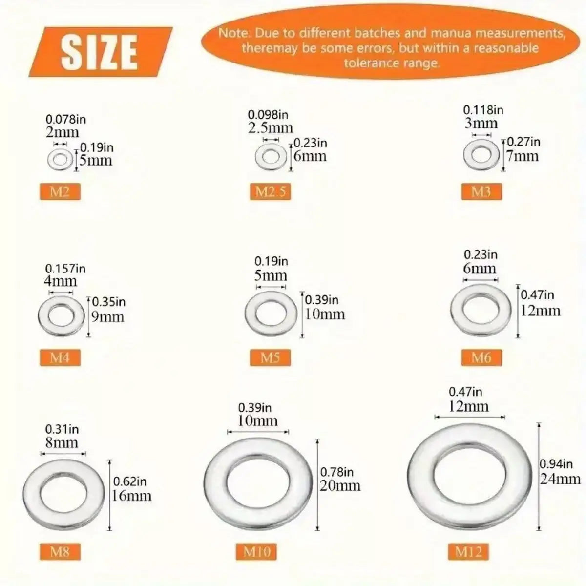 360/580pcs 304 Stainless Steel Flat Washers Set, Perfect For Home Decor, Factory Repair, Kitchens, Shops & More