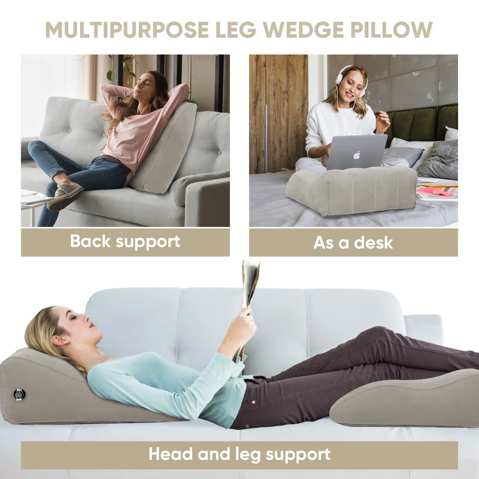 Leg Elevation Pillow, Inflatable Leg Rest Cushion - Circulation Improvement Pad for Sleeping and Reading, Ideal Wedge Pillow