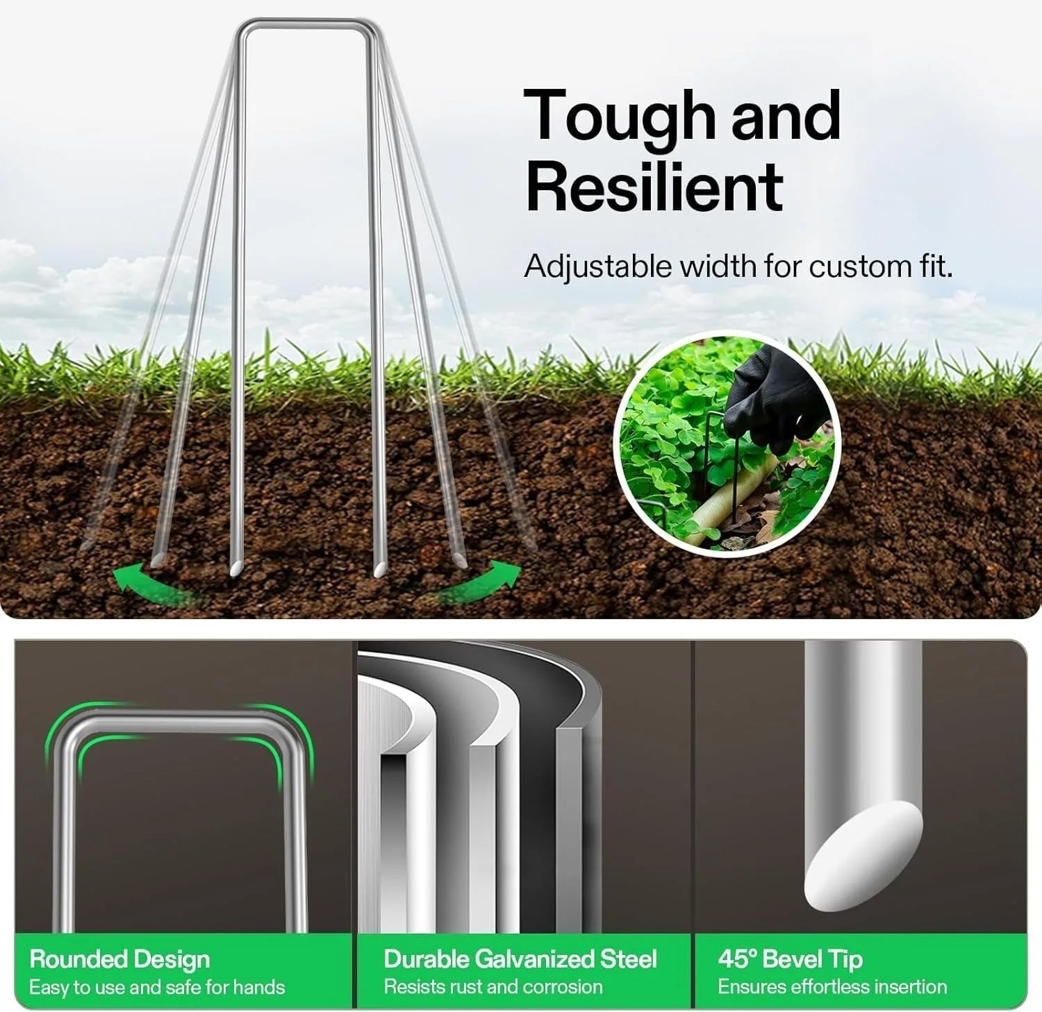 Garden Stakes Galvanized Landscape Staples,U-Type Turf Staples for Artificial Grass, Rust Proof Sod Pins Stakes Tent Peg Nails