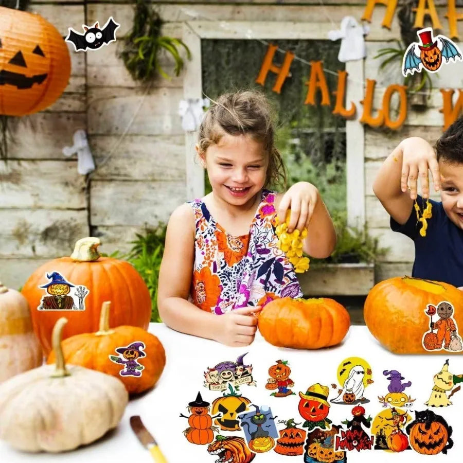 100Pcs Halloween Pumpkin Theme Stickers Bulk Vinyl Waterproof Halloween Holiday Party Decorations for Teens Adults Perfect for