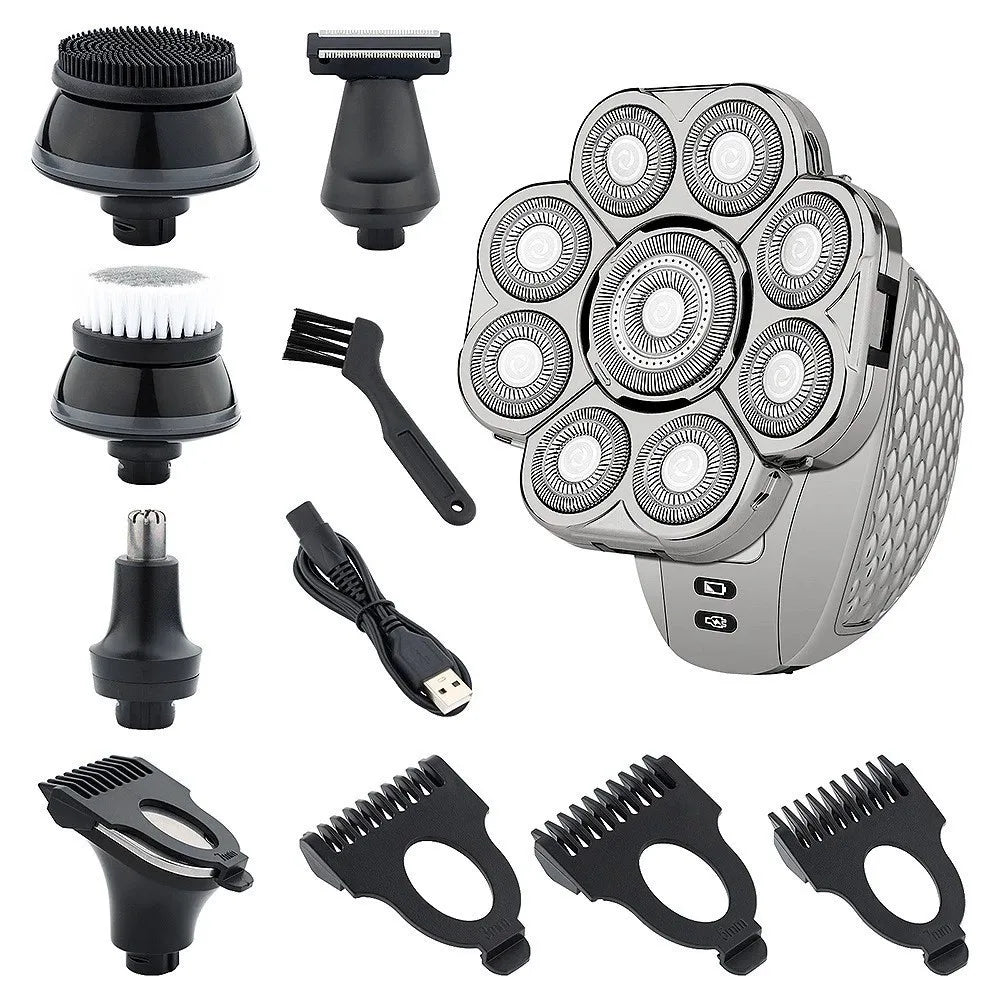 Multifunctional 9-Blade Floating Electric Shaver 6-in-1 Rechargeable Razor for Bald Head Beard Nose Ear & Facial Cleaning