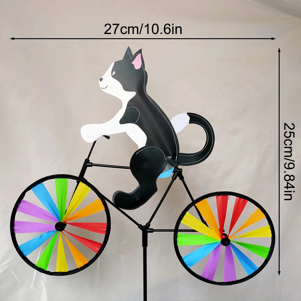 Animal Riding Three-dimensional Cartoon Modelling Windmill Creative Bicycle Wind Spinners Standing Pole Garden Yard Decoration