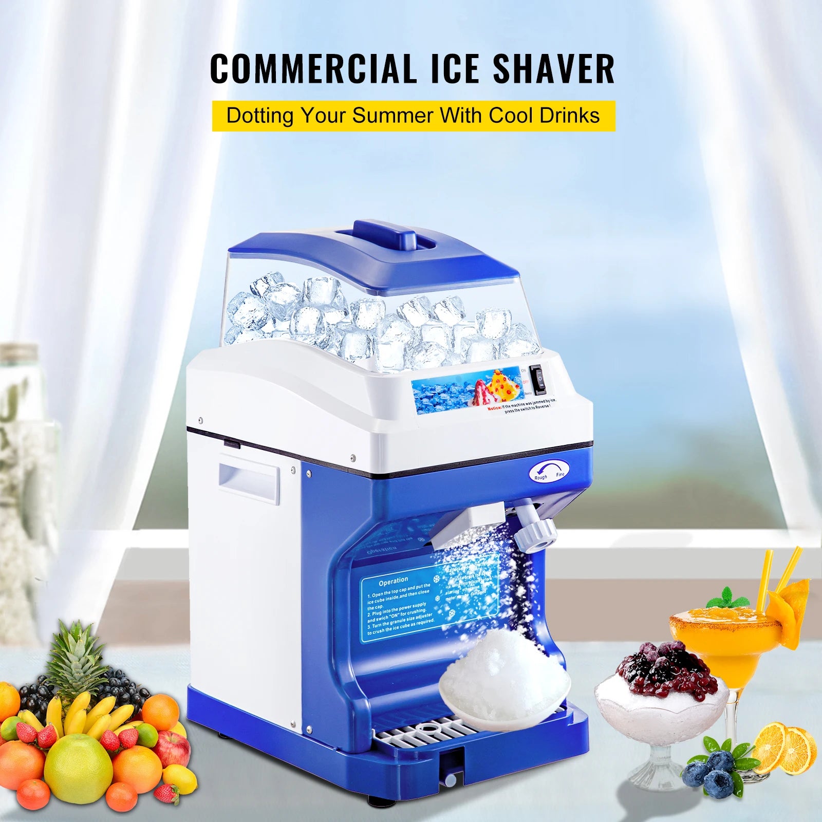 SucceBuy Commercial Ice Shaver Crusher 441LBS/H with 11LBS Hopper Electric Snow Cone Maker For Parties Events Snack Bar