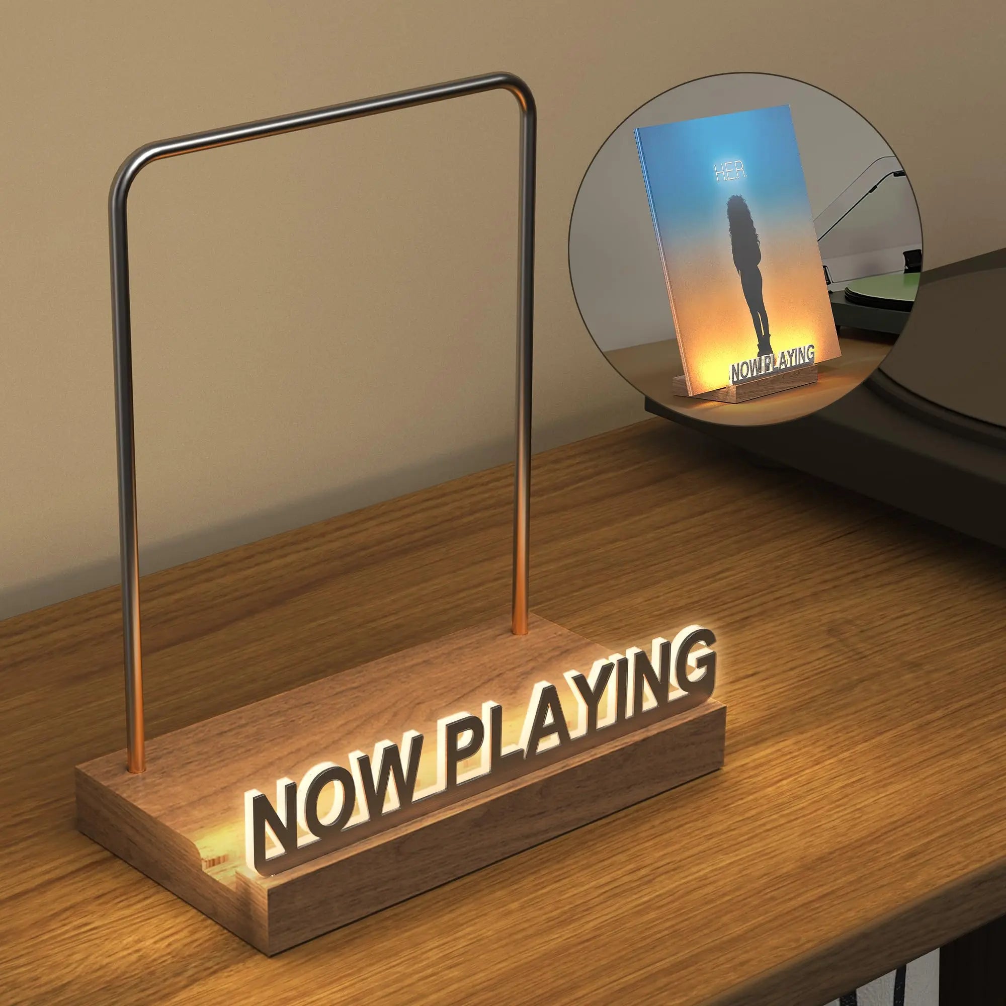 Now Playing Vinyl Record Holder Light Up Vinyl Record Display Stand with Fingerprint-Proof Acrylic Albums, Warm White Light