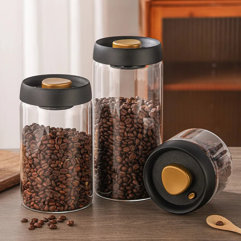 Vacuum Coffee Bean Storage Bottle Sealed Jar Kitchen Grain Glass Storage Jar Coffee Canister Moisture-proof  Airtight Container
