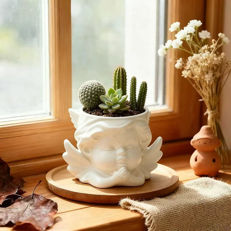 Cute Little Angel Flowerpot Green Potted Plants Container Home Courtyard Garden Decoration Resin Handicrafts Ornament GIft