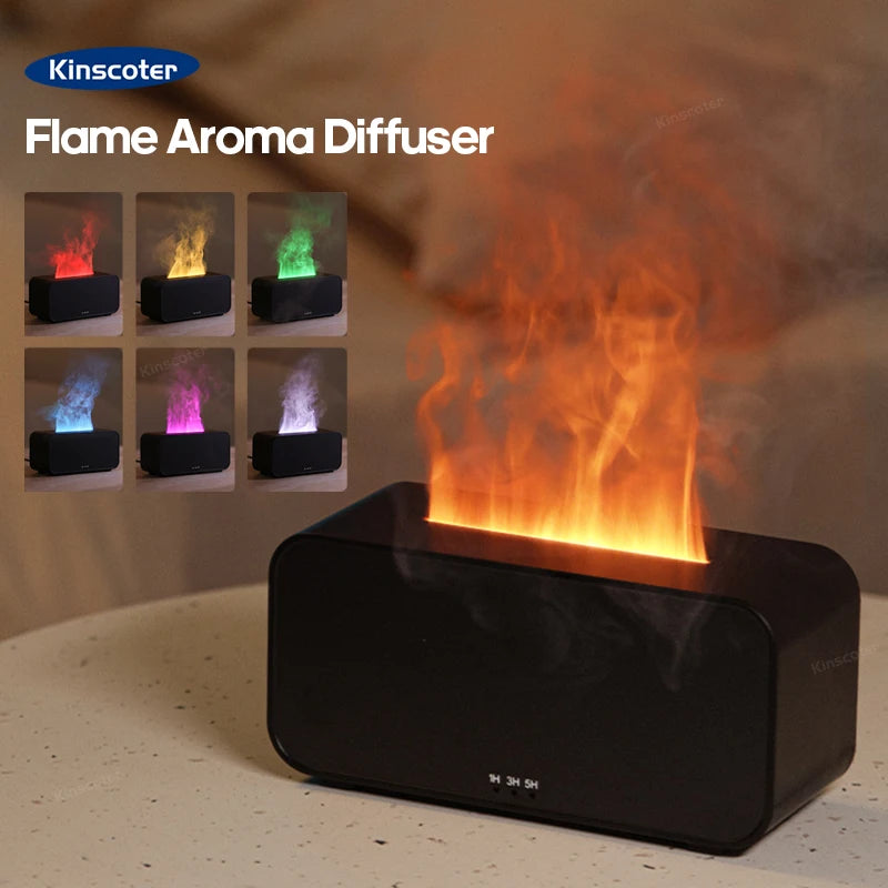 Aroma Diffuser Simulation Colorful Flame Air Humidifier Can Add Essential Oil Timing Setting Ultrasonic Cool Mist Maker Fogger
