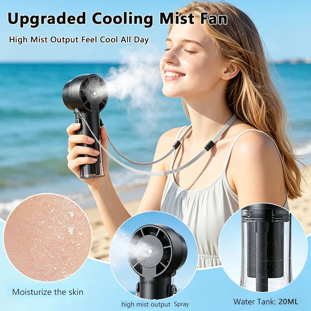 Portable Mini Humidifier Fan Neck Hanging Spray Fan Handheld Water Mist Fan Rechargeable Personal Hand Fan With Water Spray