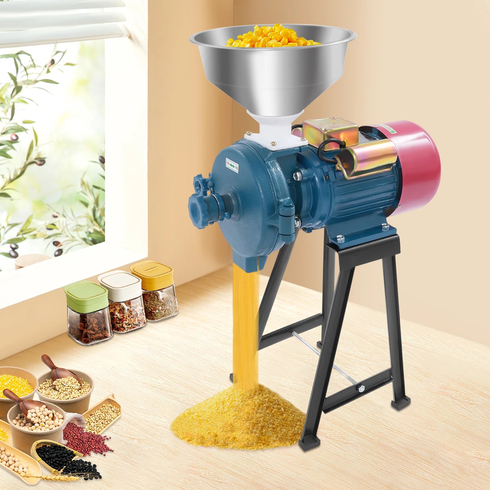 2200W Electric Grain Grinder, Commercial Mill Cereal Grinding Machine 60 Mesh Adjustable for Corn Coffee Herbs Spices