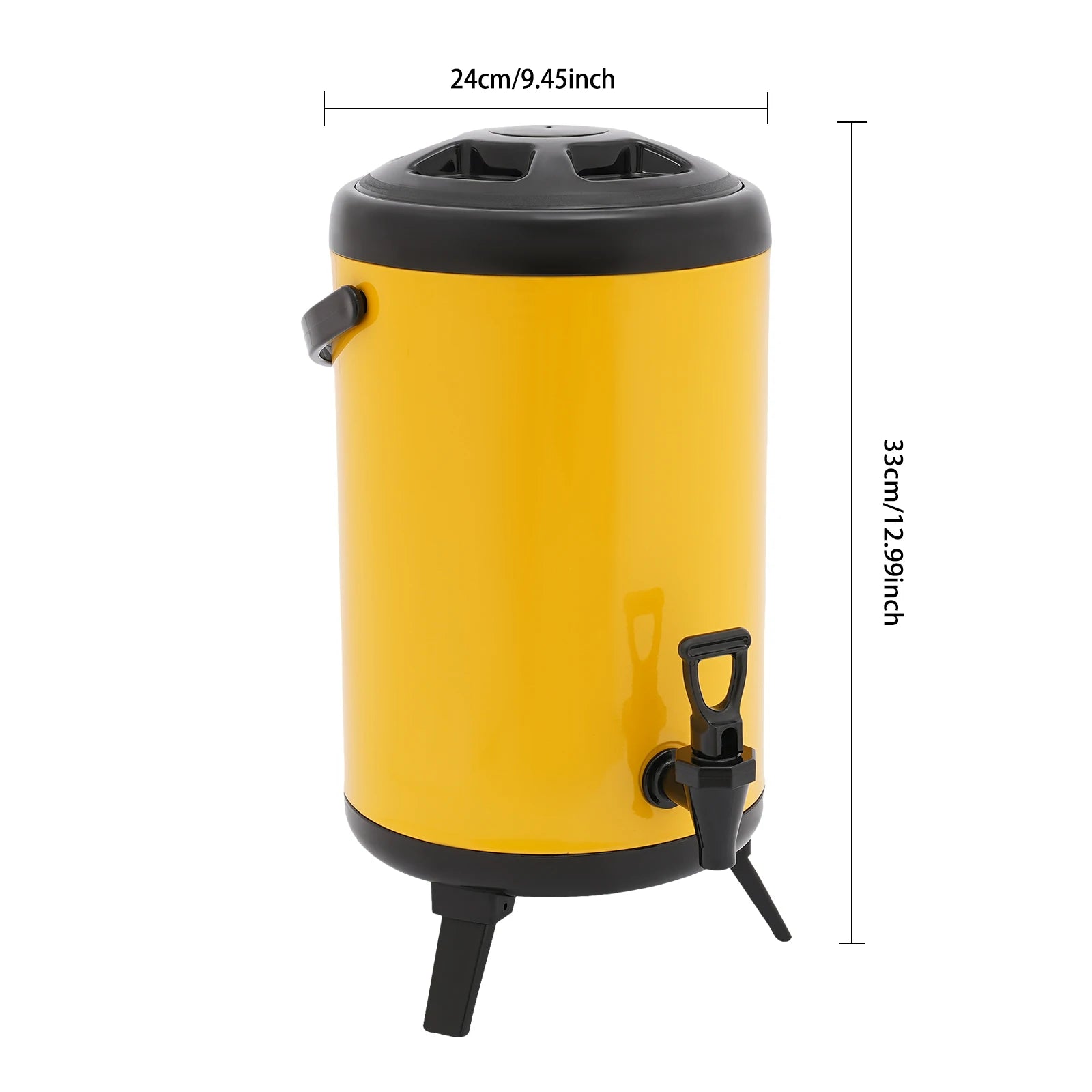 10L Stainless Steel Insulated Beverage Dispenser, Yellow Round Tabletop Drink Server with Spout, Hot & Cold Drink Dispenser