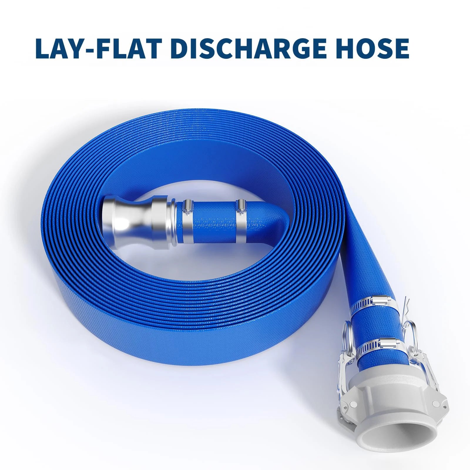 Heavy Duty Pool Backwash Hose with Aluminum Camlock Fittings or Not – Lay Flat PVC Water Discharge Pipe – Quick Connect – Kink-Resistant – 87 PSI – For Swimming Pools & Irrigation