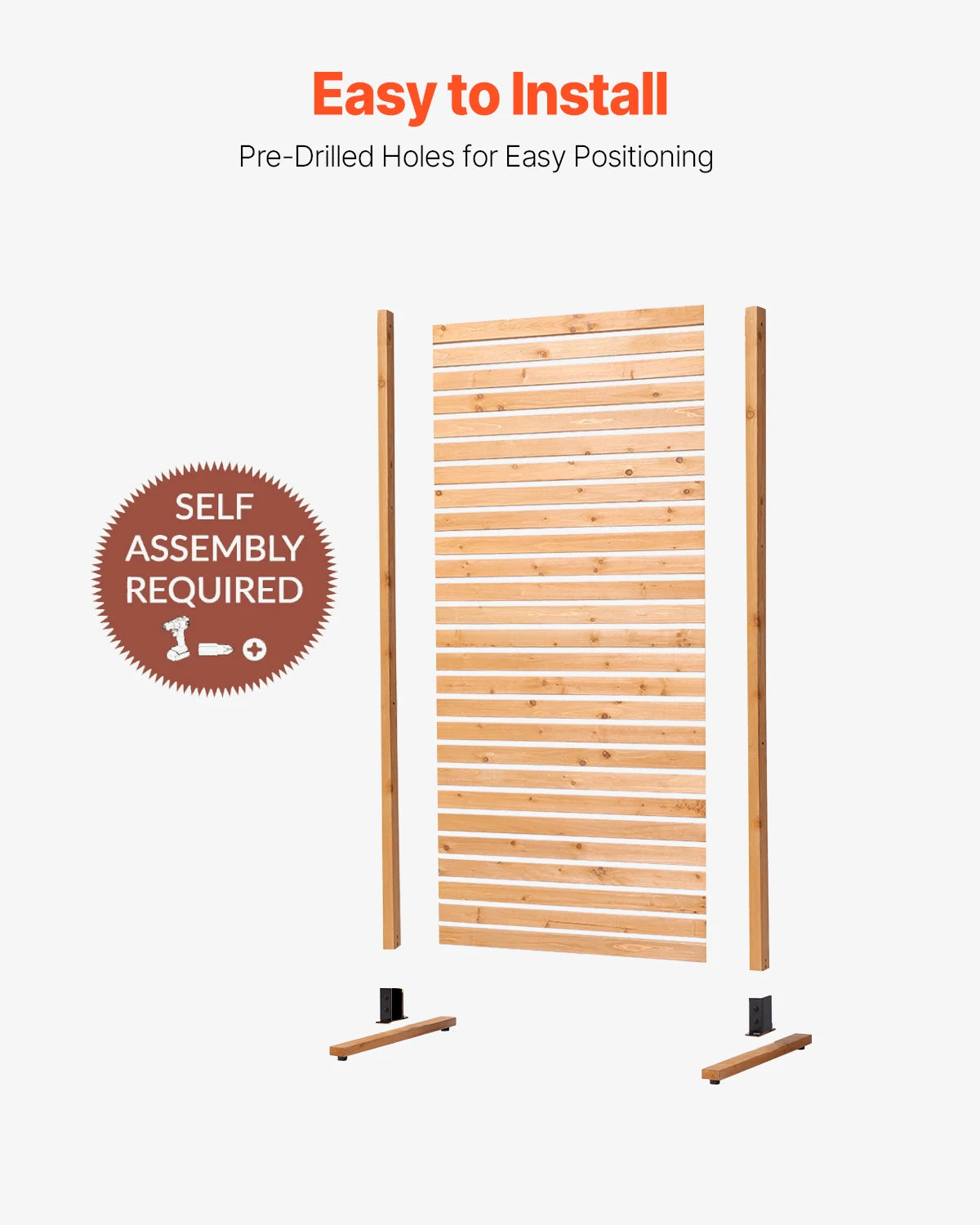 VEVOR Wooden Privacy Screen Outdoor Privacy Screen Freestanding Wood Privacy Panel with Stand Outdoor Divider for Balcony Patio