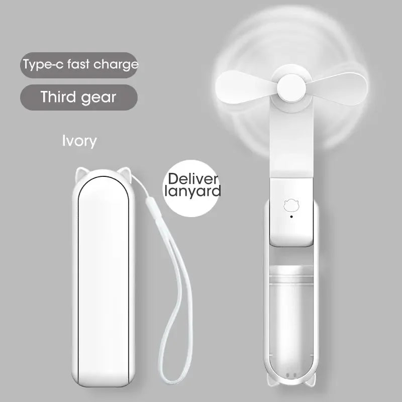 2000mAh Mini Portable Fan USB Rechargeable Cooler Collapsible Handheld Desktop Fan Quiet Foldable Office Home Handy Power Bank