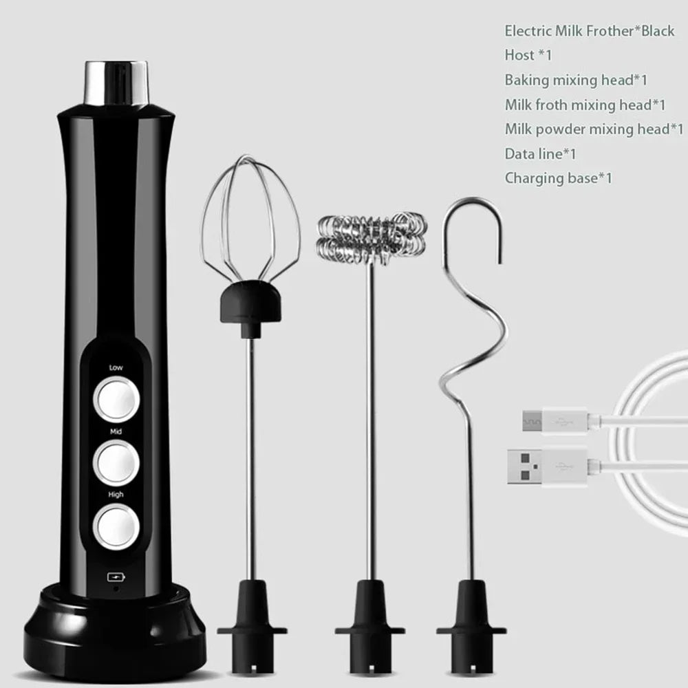 USB Rechargeable Milk Frother Mini Handheld Electric Foam Maker 3 Speed Stainless Steel Whisks for Latte Coffee Cappuccino Hot Chocolate Egg Beater Drink Mixer Blender Kitchen Gadgets Tools Portable Cordless