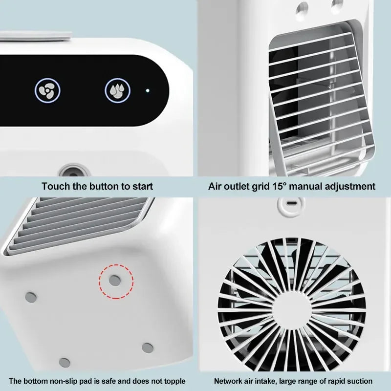 Portable Mini Desktop Air Cooler USB Rechargeable Personal Air Conditioner Fan Quiet Humidifying Mist Cooling For Home Office