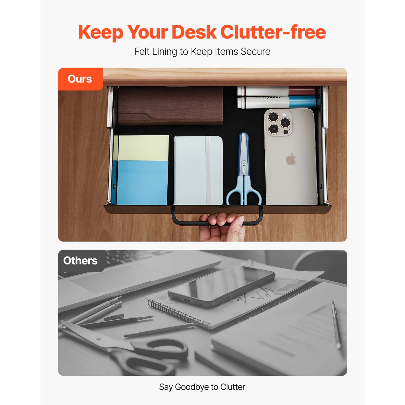 SucceBuy 13in/22in Under Desk Drawer Slide Out Desktop Storage Box Mounted Pullout Undertable Drawer Organizer for Office Home