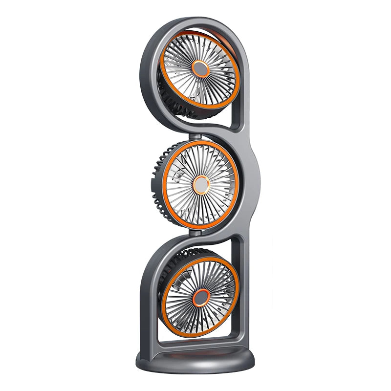 Portable USB Rechargeable 3-Head Desktop Fan, 360° Rotation Circulating Fan 5 Speed Wind for Dormitory Outdoor