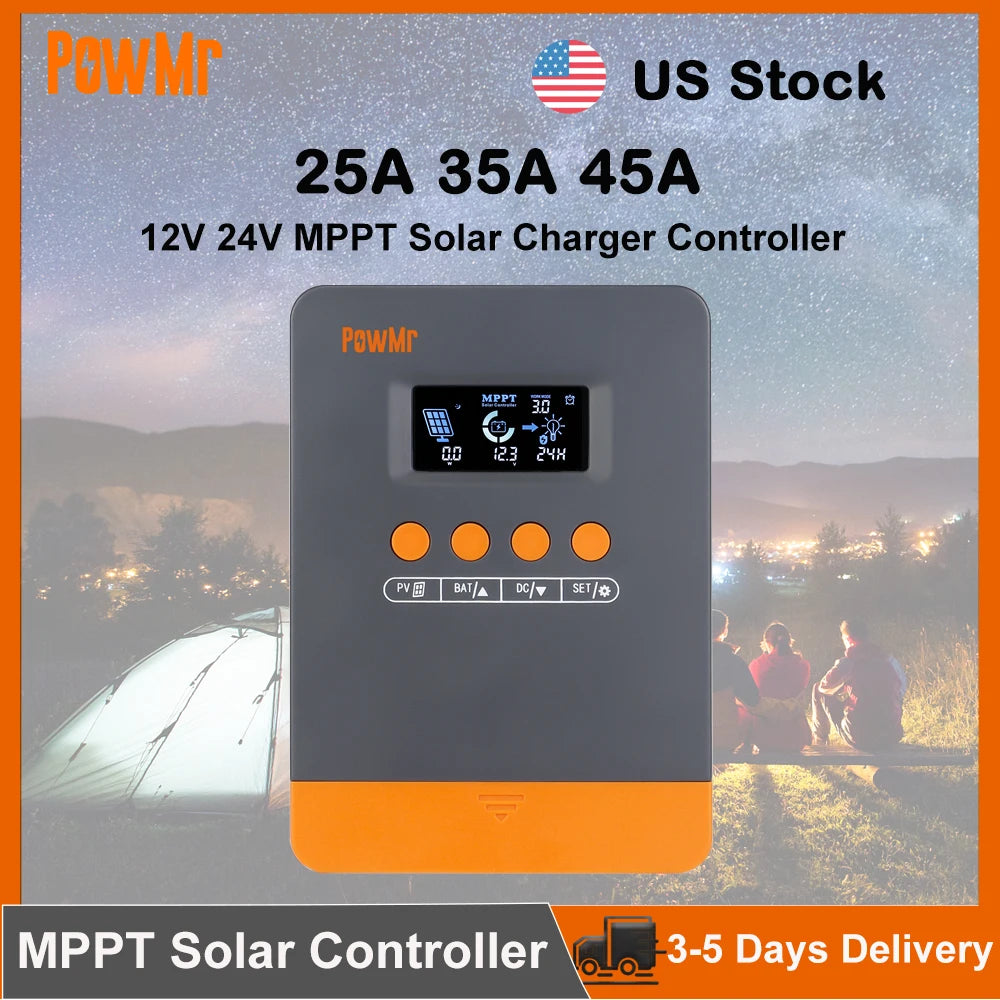 Local Stock 25A 35A 45A MPPT Solar Charger Controller 12V 24V Auto Fit Lead-Acid Lithium Battery Smart Regulator for Solar Camp RV Boat Home