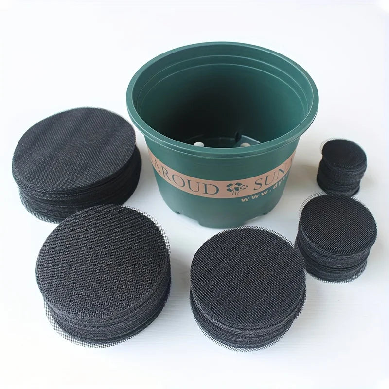 50pcs Round Drainage Mesh Pads for Flower Pots - Breathable, Prevents Soil Leakage, Reusable Mesh for Bonsai, Gardening Mesh