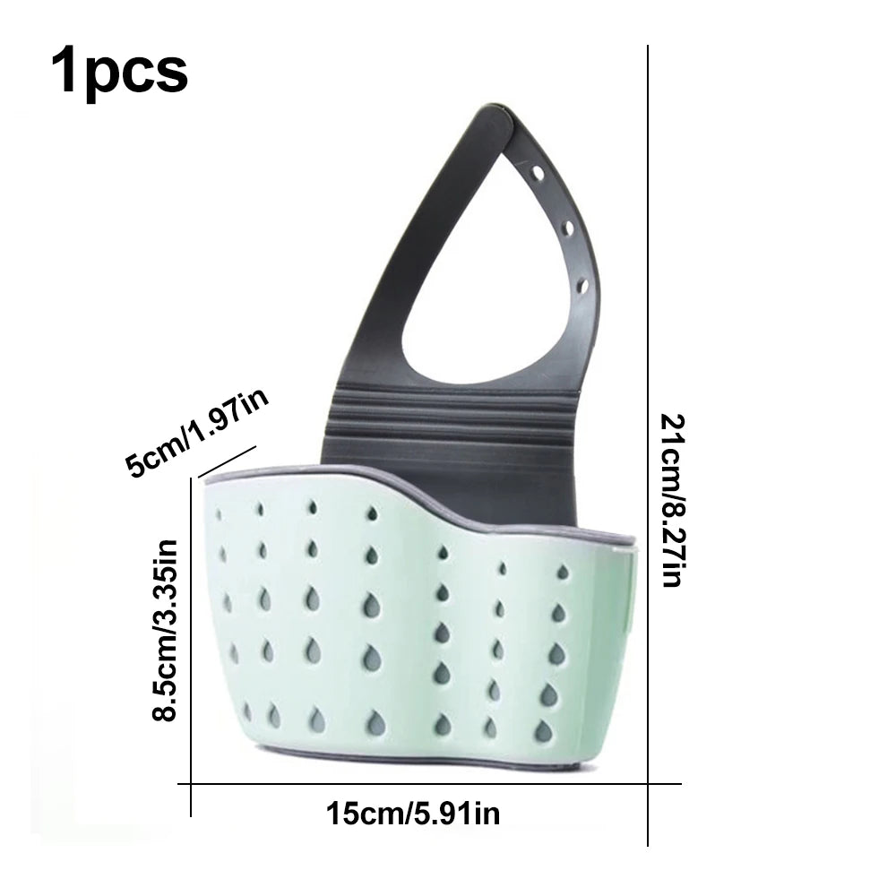 Kitchen Sink Sponge Soap Holder Hanging Adjustable Strap Drain Holes for Drying