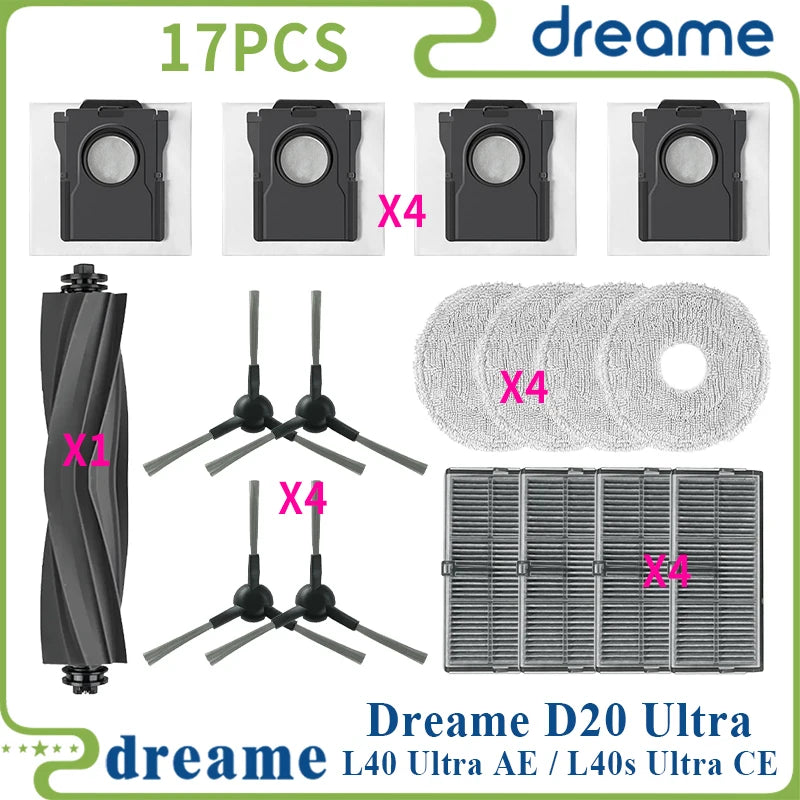 Fit For ( Dreame L40 Ultra AE / Dreame L40s Ultra CE / Dreame D20 Ultra ) Vacuum Parts Main Side Brush Filter Mop Cloth Dust Bag