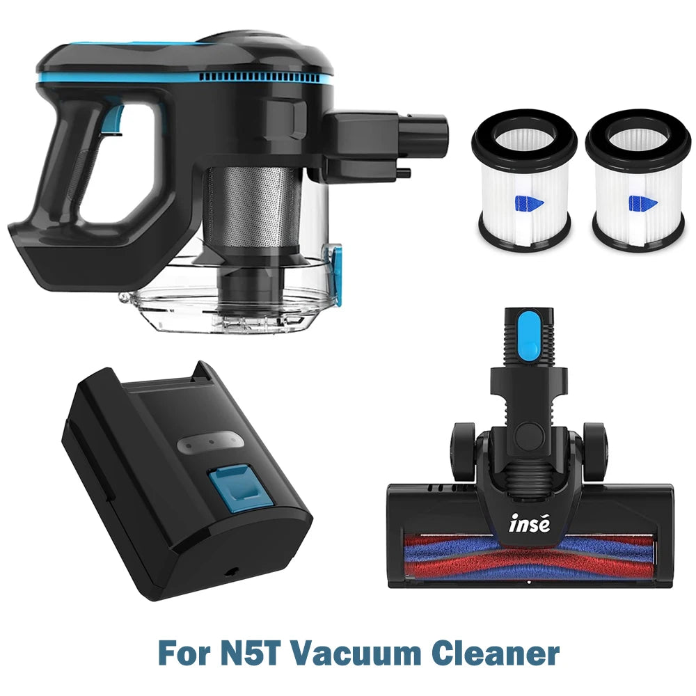 INSE N5T Cordless Vacuum Cleaner Original Accessories for N5T Vac Cleaner Battery HEPA Floor Brush Host Header Replacement Parts