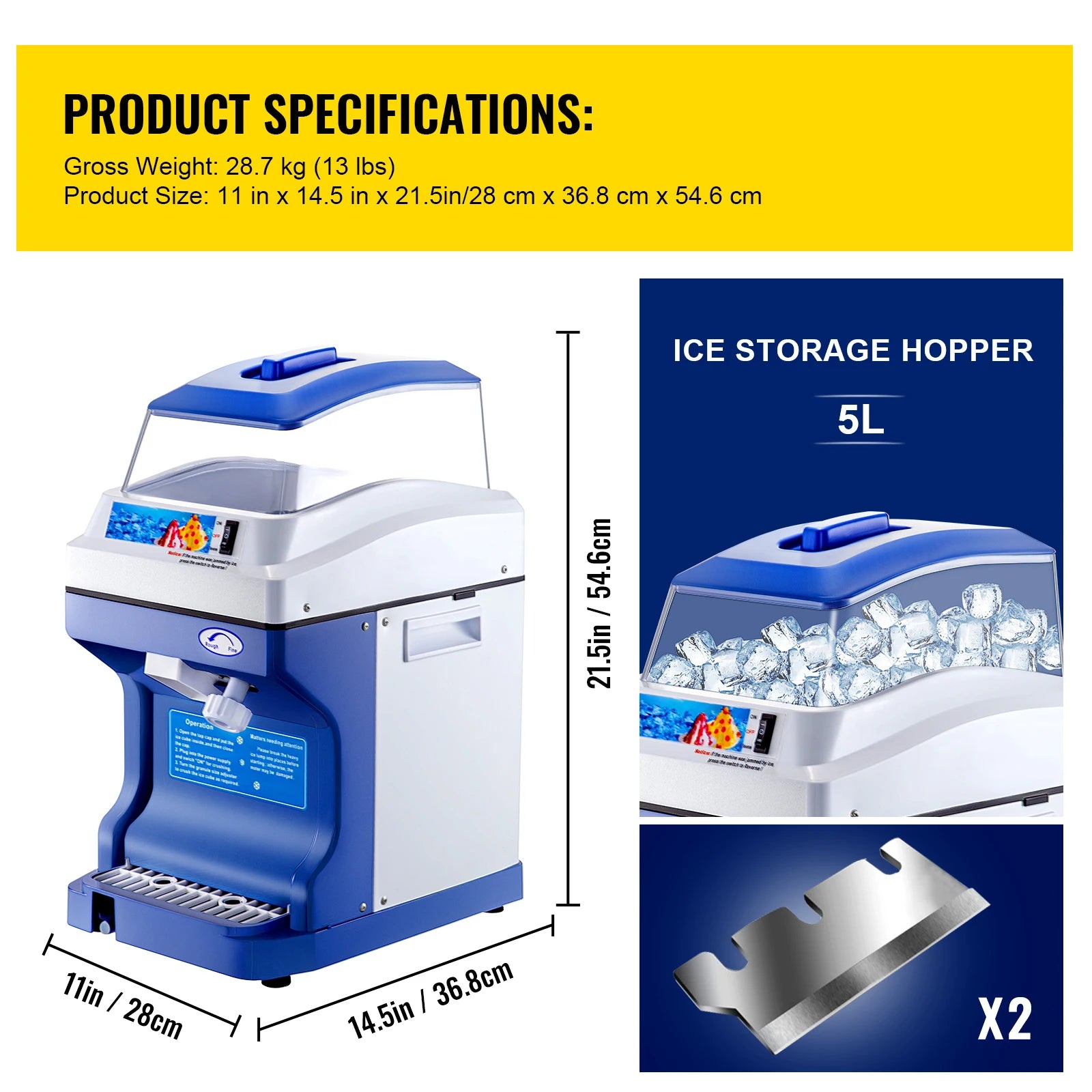 SucceBuy Commercial Ice Shaver Crusher 441LBS/H with 11LBS Hopper Electric Snow Cone Maker For Parties Events Snack Bar