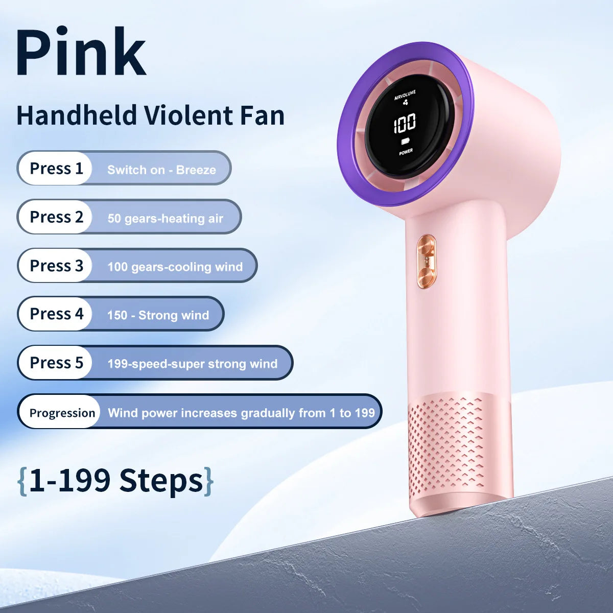 Hand‑Held High‑Speed Mini Fan, Portable Personal Air Cooler, 199‑Speed Adjustable Wind Power Pocket Hand Fan for Outdoor Indoor