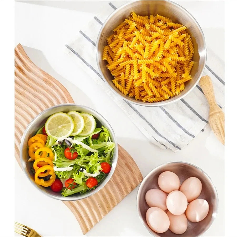 1/3pcs Stainless Steel Salad Bowl with Scale Large Capacity Flour Mixing Basin Multifunctional Bowls for Home Kitchen Essentials