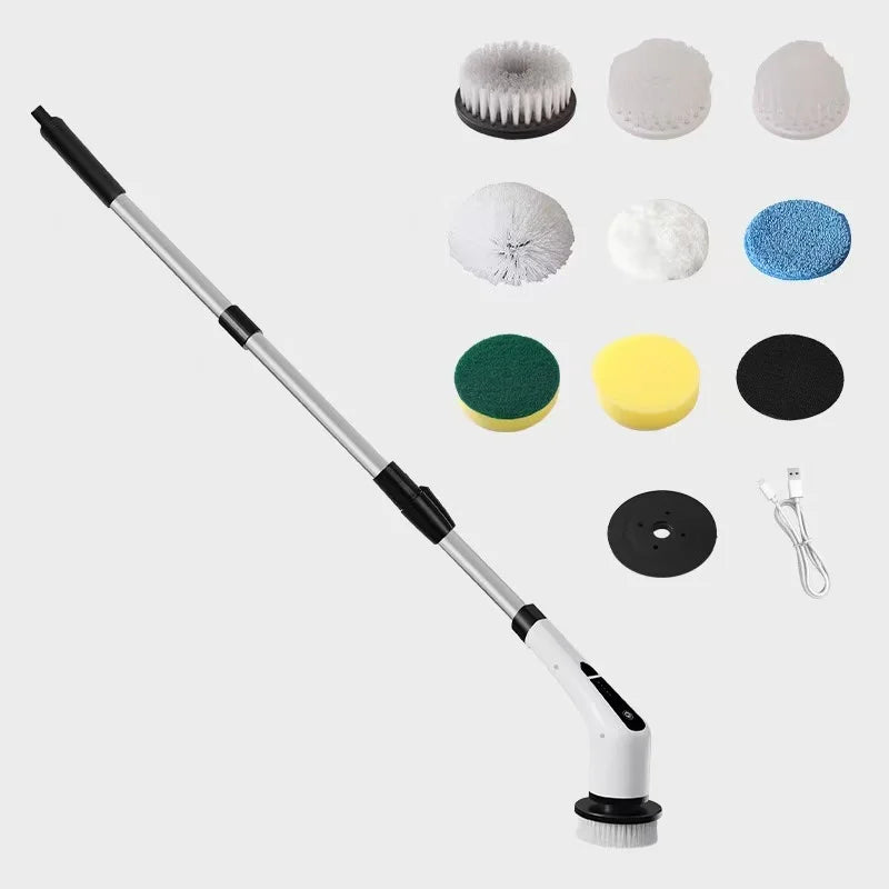 1set, Electric Cleaning Brush, Electric Rotary Floor Scrubber, Wireless Electric RotaryScrubber, Replaceable 8 Brush Heads And