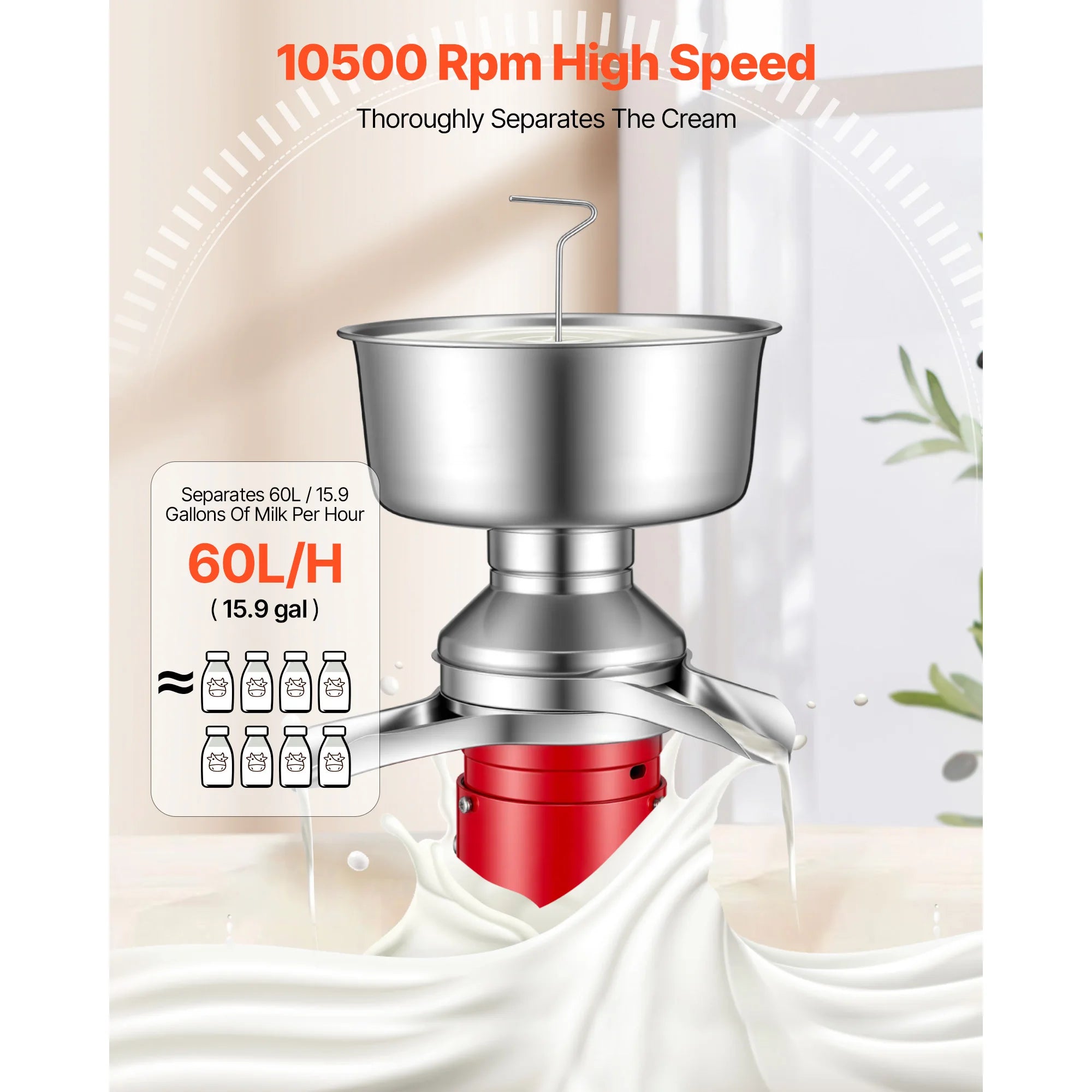 SucceBuy Electric Milk Cream Separator Output 10500RPM 304 Stainless with 4.5L Bowl Capacity Milk Skimmer Separating Machine
