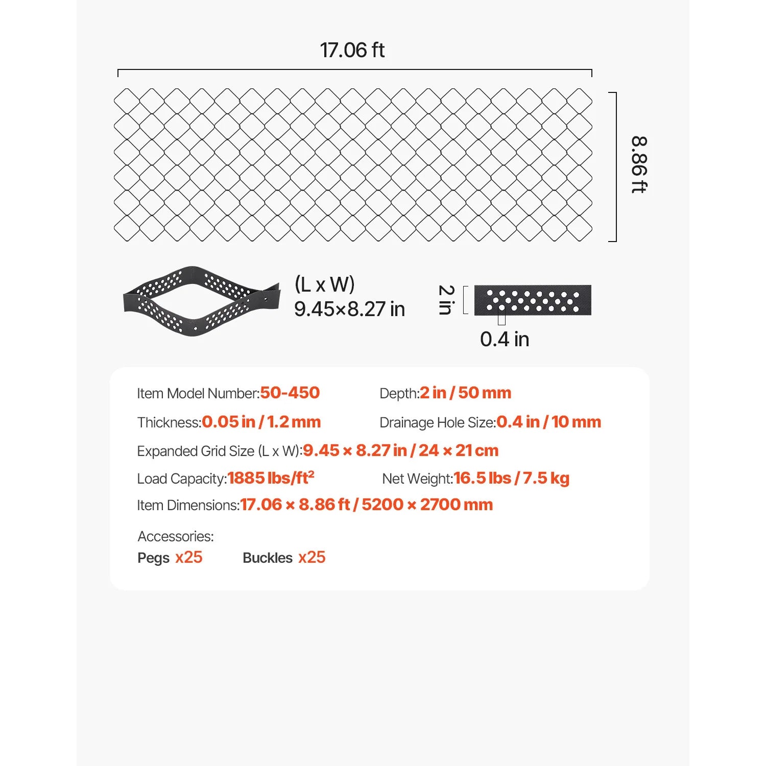 SucceBuy Gravel Grid 2Inch Depth 16.4x6.5FT/5000x1980mm 1880 LBS Per Sq ft Permeable Geo Grids Driveway Stabilization for Patio