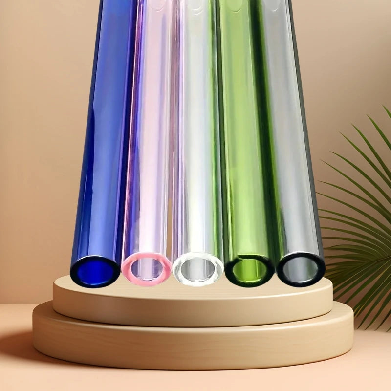 7pcs Clear/Color 4-Inch Borosilicate Glass Pipe with Puff on the End, Reusable Straws, Tube