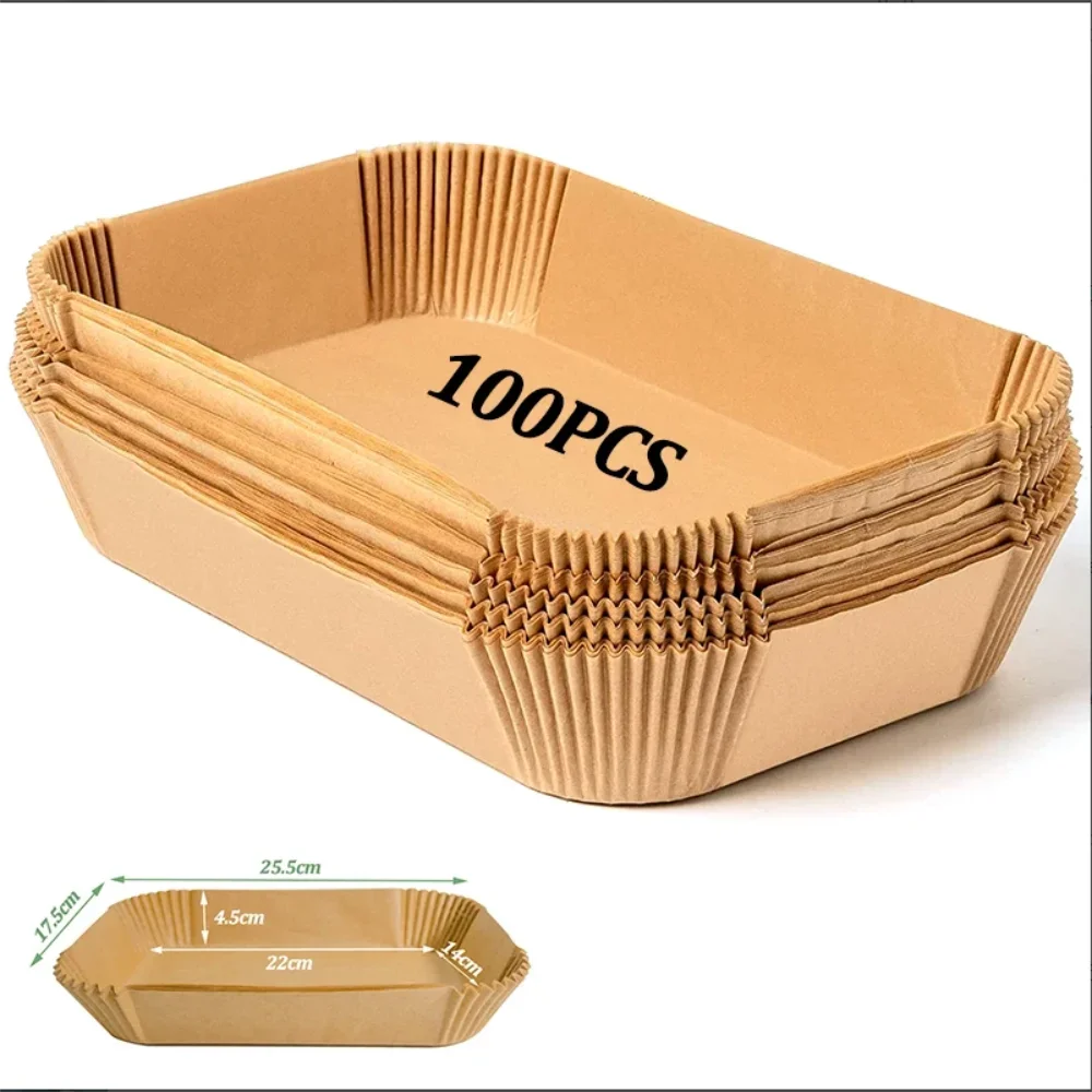 50/100pcs Disposable Air Fryer Paper Rectangle Kitchen Baking Airfryer Mat Oilproof Micro-wave Barbecue Baking Paper Accessories