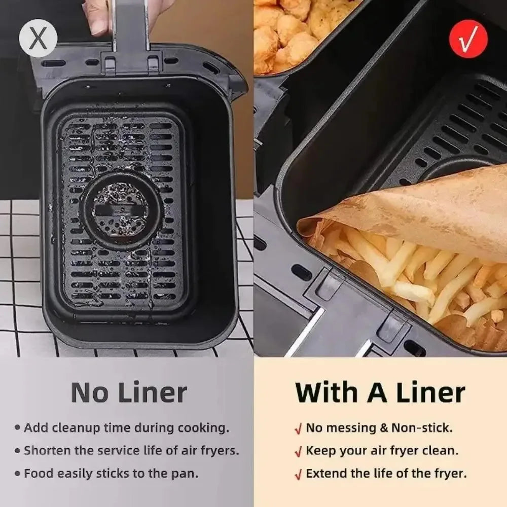 50/100pcs Disposable Air Fryer Paper Rectangle Kitchen Baking Airfryer Mat Oilproof Micro-wave Barbecue Baking Paper Accessories