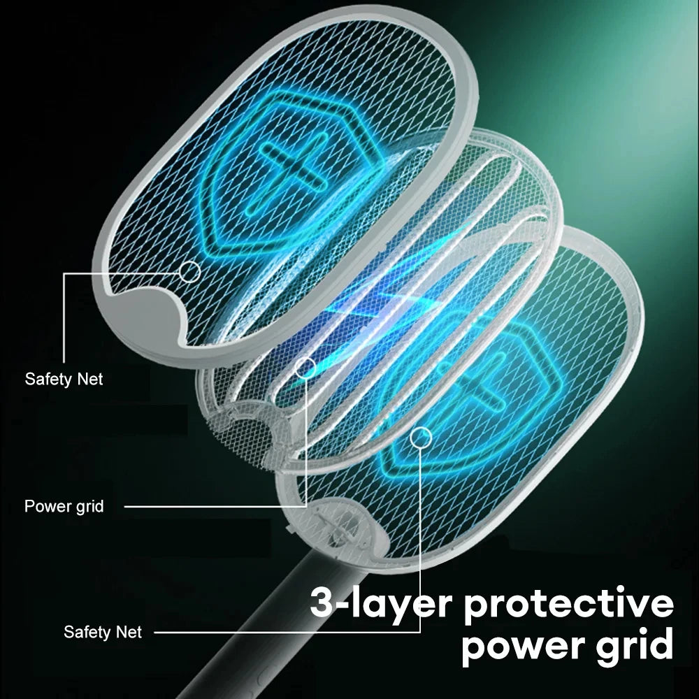 Foldable Electric Mosquito Killer Racket - 3000V Bug Zapper with UV Light, USB Rechargeable Fly Swatter Insect Trap