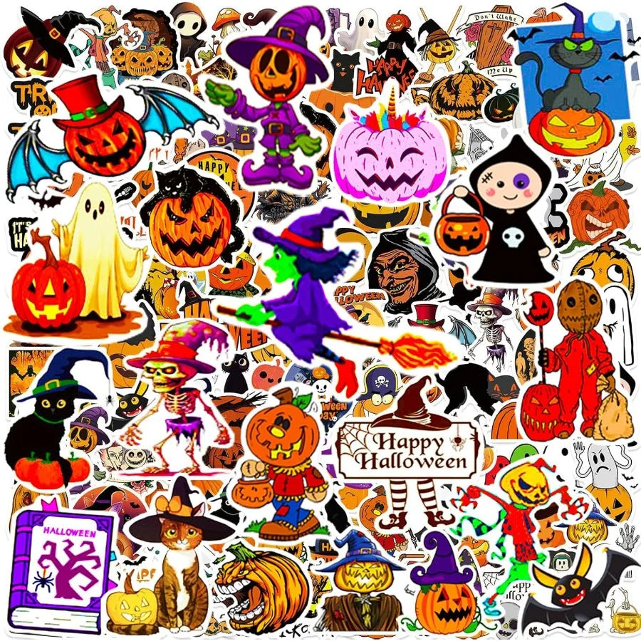100Pcs Halloween Pumpkin Theme Stickers Bulk Vinyl Waterproof Halloween Holiday Party Decorations for Teens Adults Perfect for