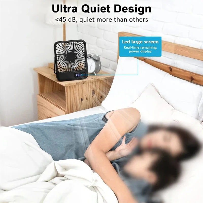 USB Rechargeable Foldable Desk Fan 180° Tilt Personal Fan, 5 Speeds Ultra Quiet With Power Display For Office Bedroom Travel