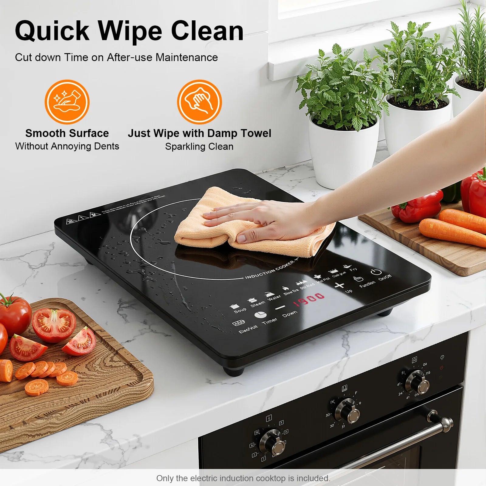 750W Electric Induction Cooker Glass PP Body 8 Presets Temp Adjustable for Dorm RV Home Restaurant & Hot Pot Use