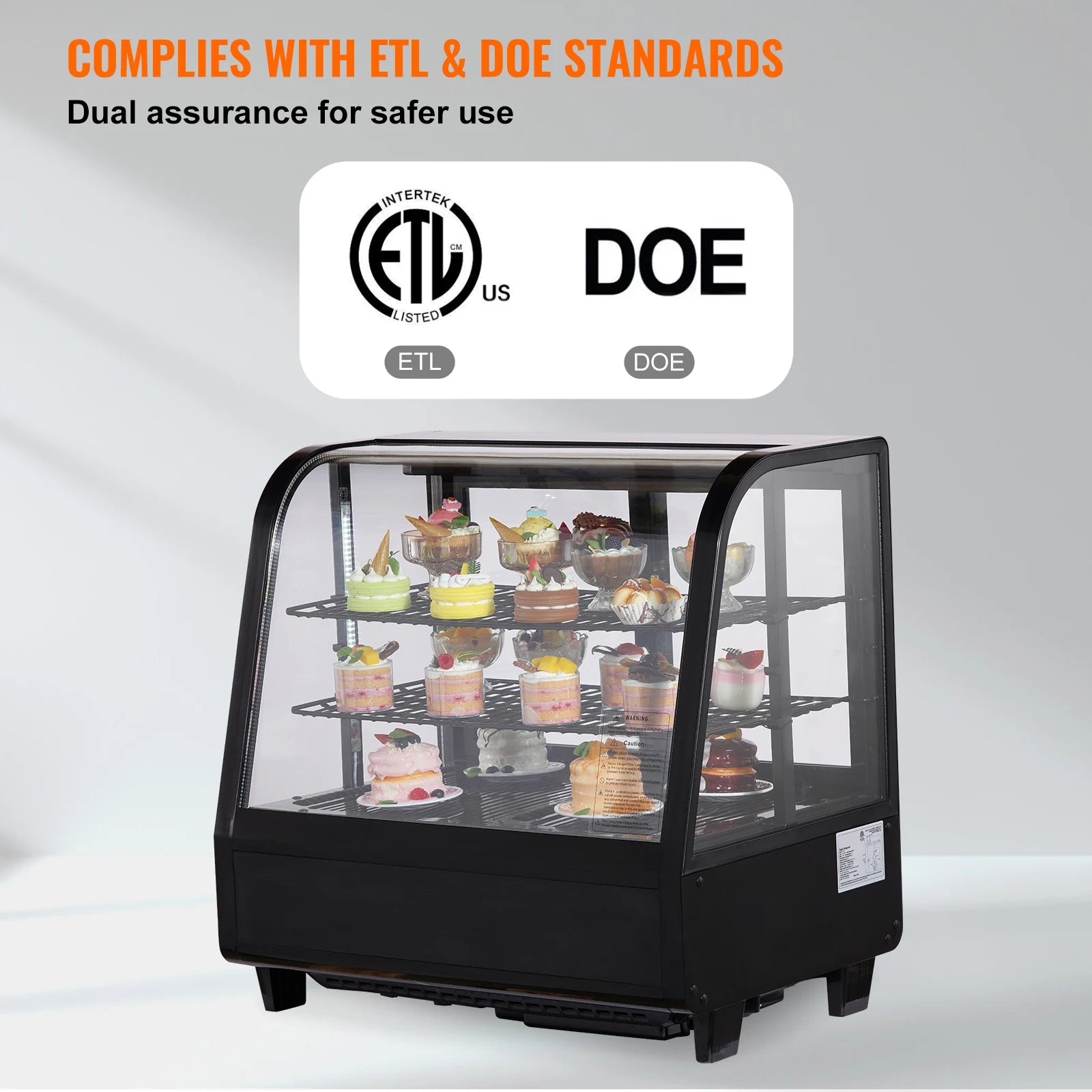 SucceBuy Refrigerated Display Case Countertop Pastry Display Case LED Lighting TURBO Cooling Frost Free Air Cooling