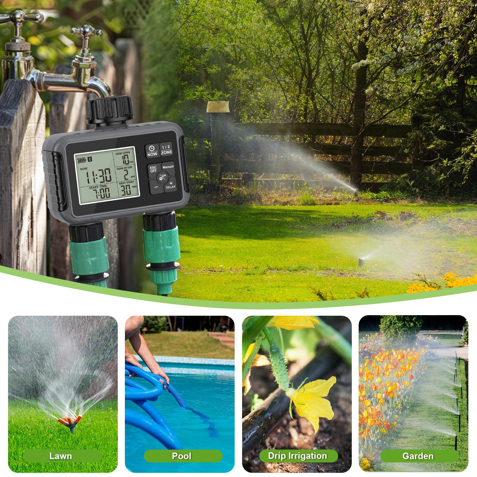Super Timing System 2-Outlet Water Timer Precisely Watering Up Outdoor Automatic Irrigation Fully Adjustable Program