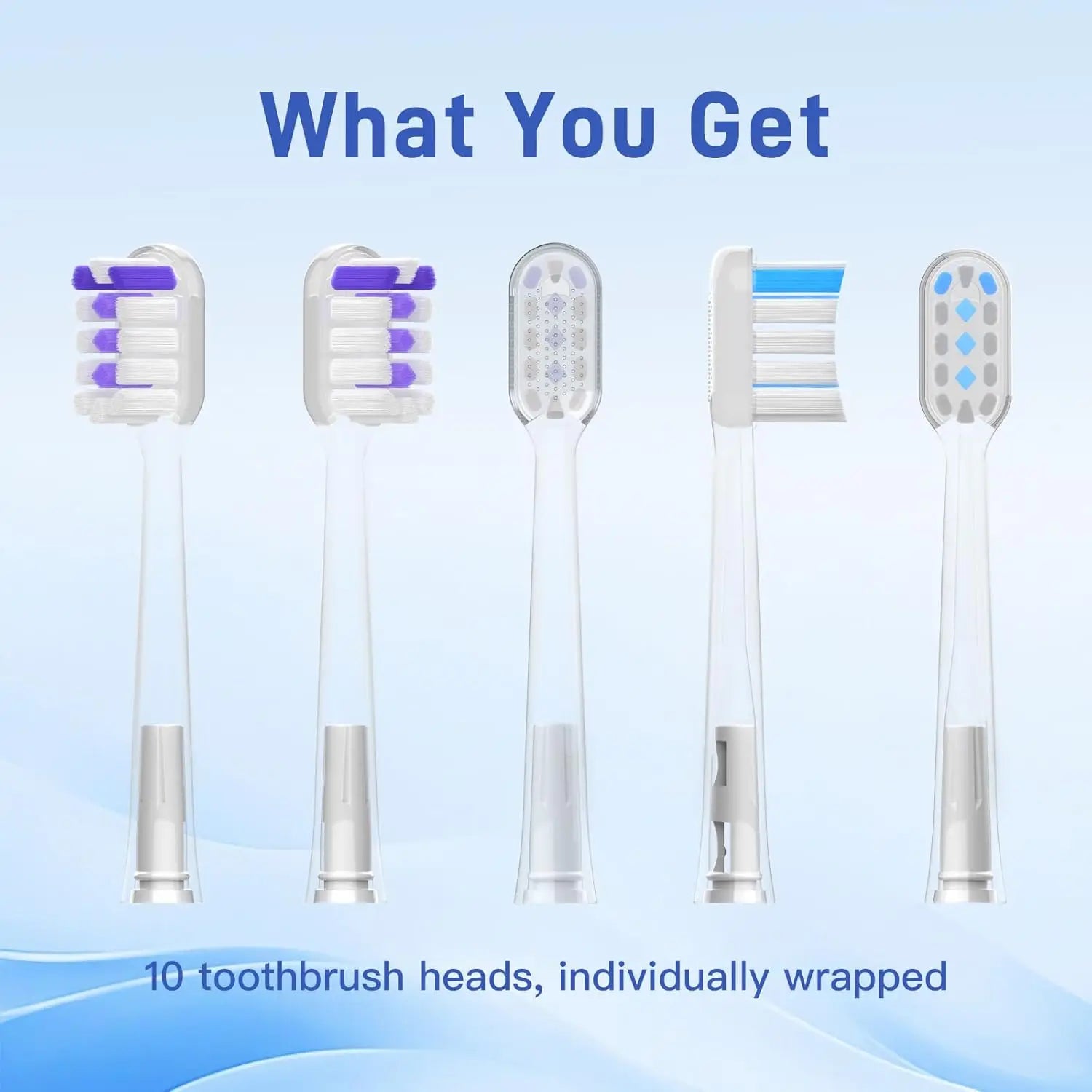 10 Pcs/Pack Replacement Toothbrush Heads For Laifen Wave Electric Toothbrush, Cleansing and Brightening , Transparent