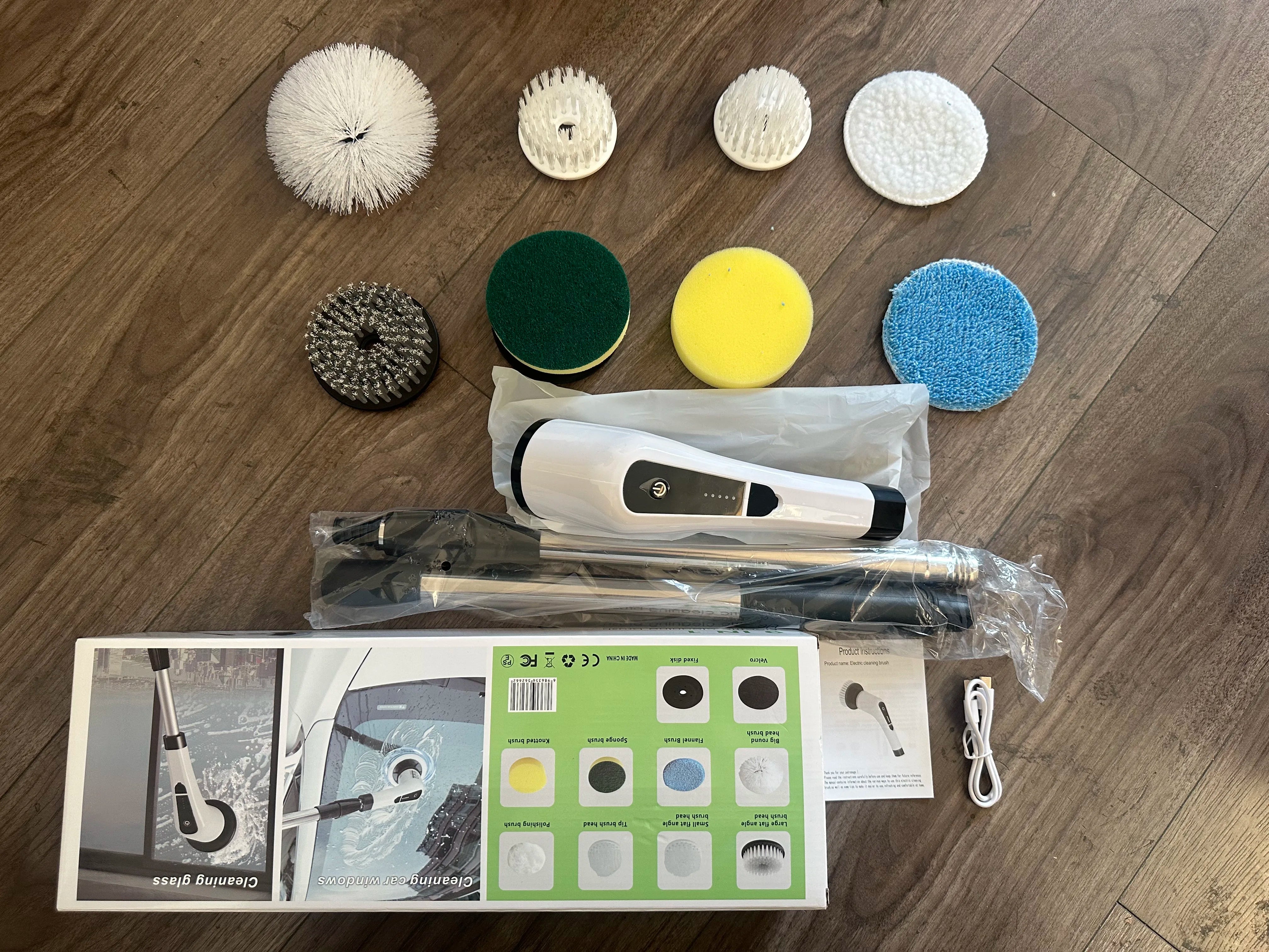 1set, Electric Cleaning Brush, Electric Rotary Floor Scrubber, Wireless Electric RotaryScrubber, Replaceable 8 Brush Heads And