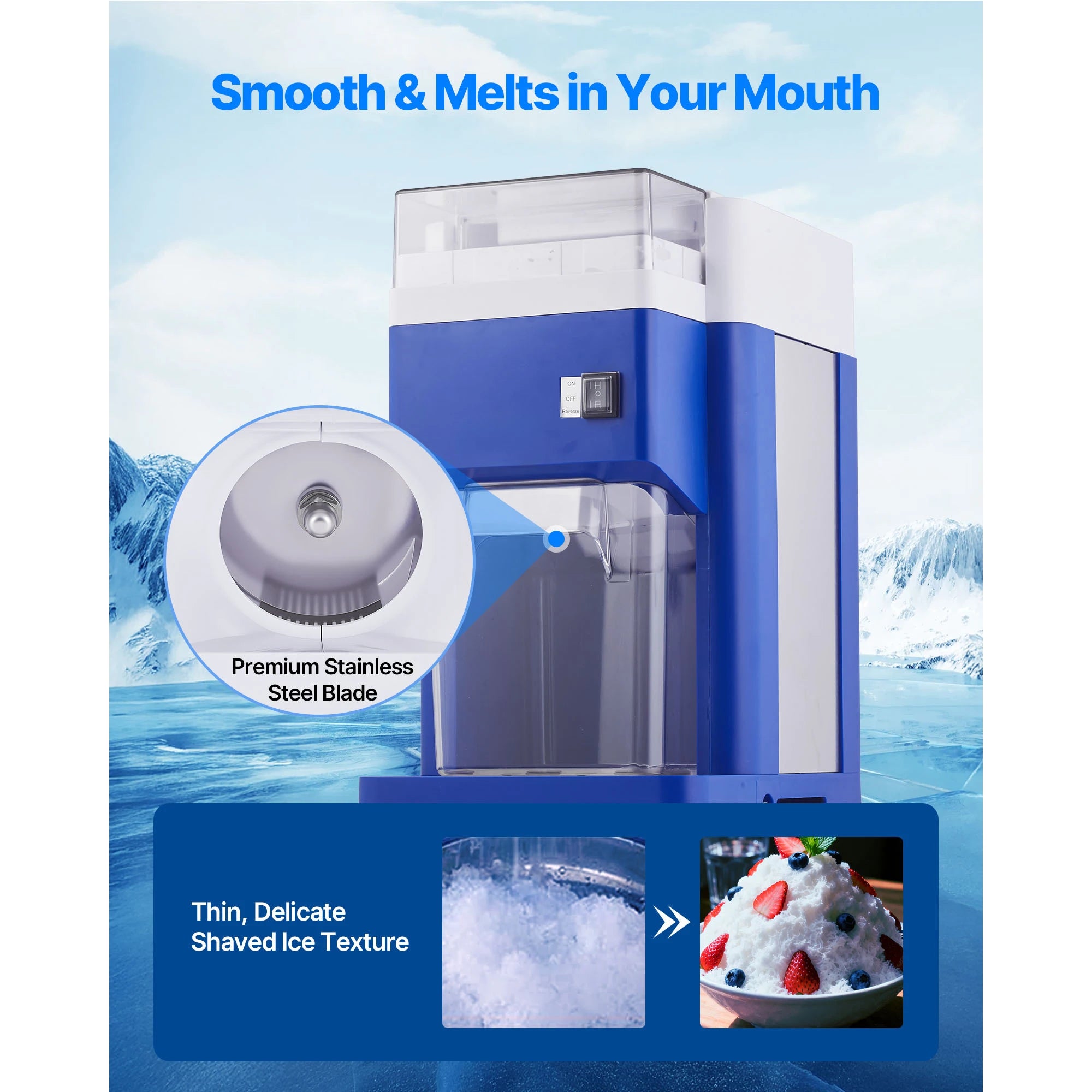 SucceBuy 1.8L Commercial Ice Shaver Machine Electric Snow Cone Machine Stainless Steel Blades Shaved Ice Maker for Dessert Home