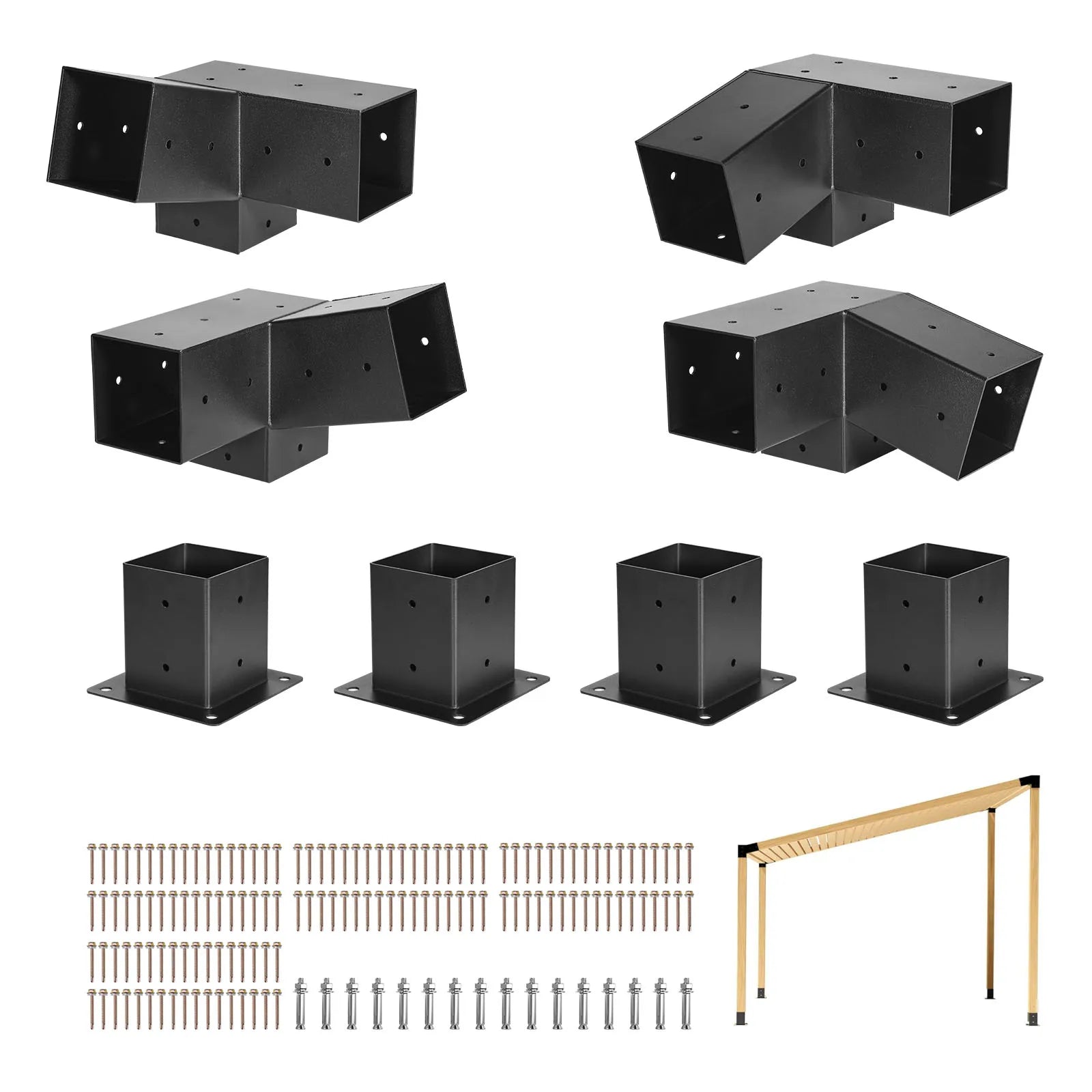 SucceBuy Pergola Kit 4x4 Inch 3-Way Slanted Bracket for 3.5x3.5 Inch Wood Beams, Carbon Steel Pergola Bracket for Gazebos Sheds