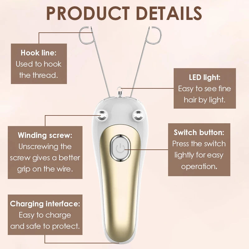 Electric Threading Epilator Women Painless Facial Body Hair Remover Cotton Thread Portable for Face Leg Arm Body Free Shipping