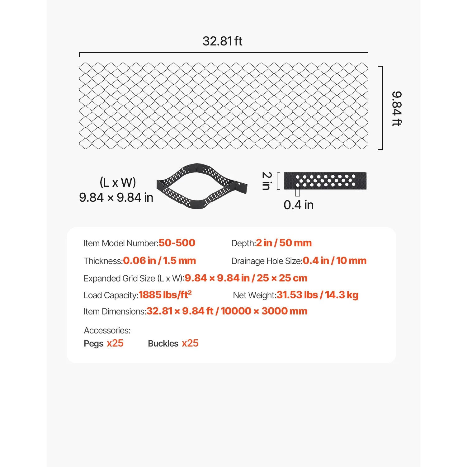 SucceBuy Gravel Grid 2Inch Depth 16.4x6.5FT/5000x1980mm 1880 LBS Per Sq ft Permeable Geo Grids Driveway Stabilization for Patio