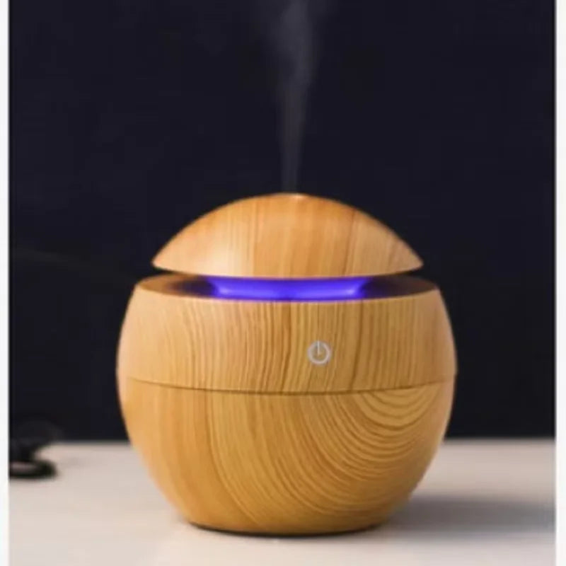 HOMEFISH Portable Mini Wood-Grain Spherical Desktop Air Humidifier Purifier Aromatherapy Machine for Home Large Capacity