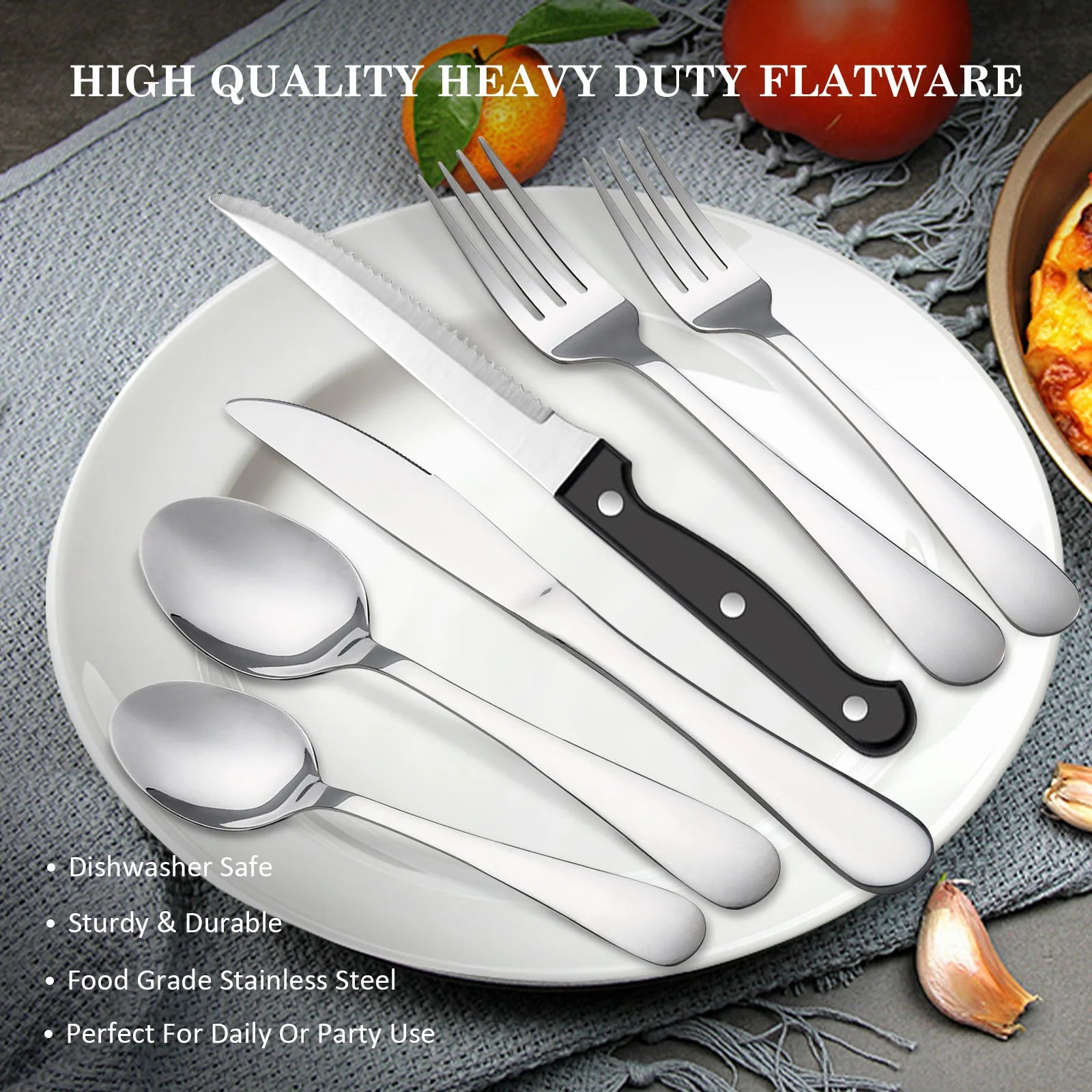 KOOMADE 24Pcs Stainless Steel Flatware Set Service for 4 Mirror Polished Cutlery With Steak Knives Forks Spoons Dishwasher Safe for Home Wedding Holiday Gift